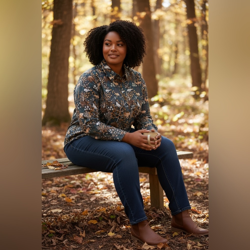 Duluth Trading Co Women's Button Down Shirt - Blue and Brown